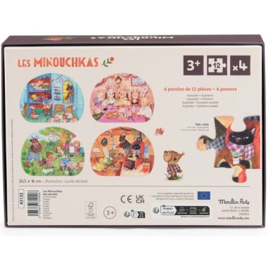 4 mini puzzles Une belle journée Les Minouchkas - Moulin Roty