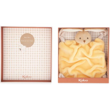 Doudou lapin jaune pour bébé avec nœuds, cadeau de naissance - Kaloo