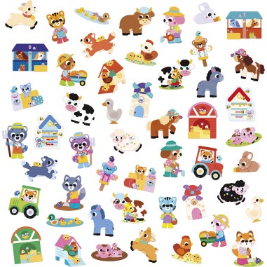 Grandes Gommettes Animaux de la Ferme x50 : Mosaïque, gommettes & stickers - Janod