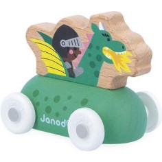 Véhicule roulant chevalier et dragon Cross Roads - Voiture en bois - Janod