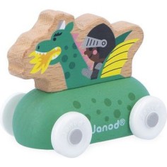 Véhicule roulant chevalier et dragon Cross Roads - Voiture en bois - Janod 2