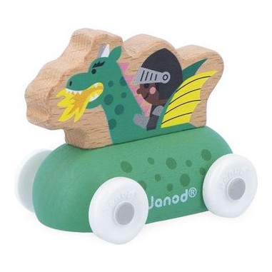 Véhicule roulant chevalier et dragon Cross Roads - Voiture en bois - Janod