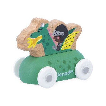 Véhicule roulant chevalier et dragon Cross Roads - Voiture en bois - Janod