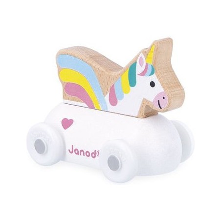 Véhicule roulant licorne blanche Cross Roads - Voiture en bois - Janod