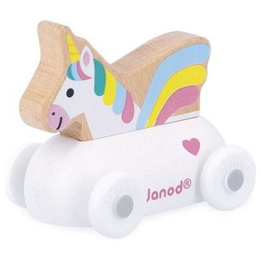 Véhicule roulant licorne blanche Cross Roads - Voiture en bois - Janod