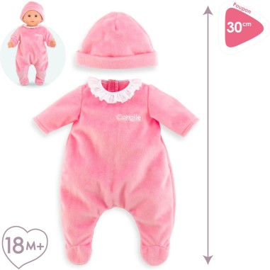 Vêtements pour petit poupon 30 cm : pyjama rose et bonnet - Corolle