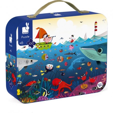 Puzzle Valisette Le Monde Sous Marin - 100 pieces - Janod