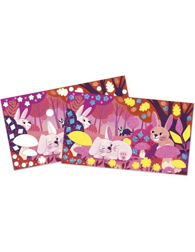 Kit Créatif - Stickers Mousse Sables Fluo Amis de la Forêt : Sable, Paillettes, Dorure & Strass - Janod