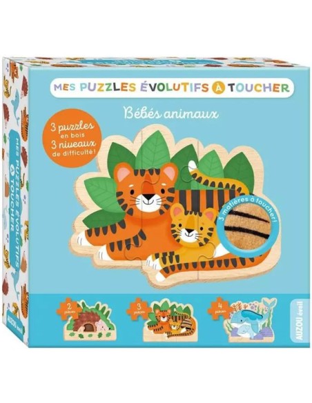 Mes puzzles évolutifs à toucher - Puzzle tactile en bois - Auzou