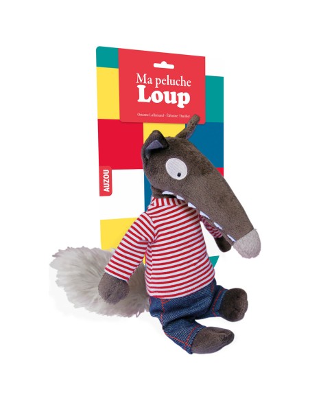 Ma peluche loup habillée - Marinière et jean - Auzou