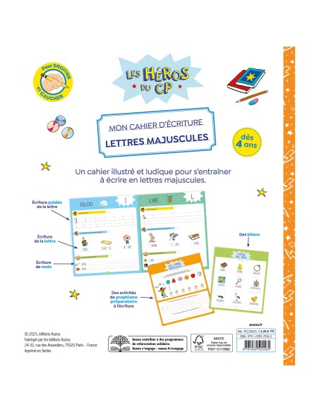 Les héros du cp - Mon cahier d'écriture - Lettres majuscules - Auzou
