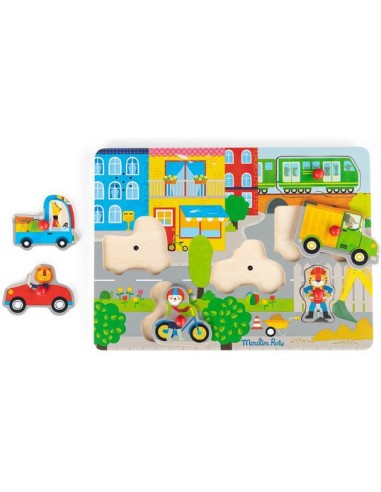 Puzzle sonore en bois la ville Les Popipop - Moulin Roty