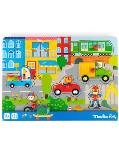 Puzzle sonore en bois la ville Les Popipop - Moulin Roty