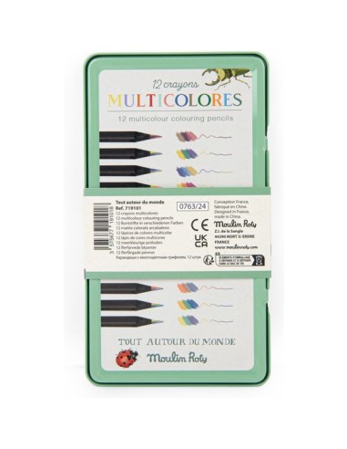 12 crayons de couleur multicolores Tout Autour du Monde - Moulin Roty