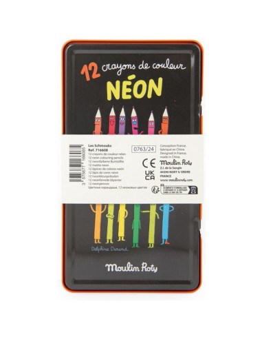 12 crayons de couleur Néon Les Schmouks - Papeterie - Moulin Roty