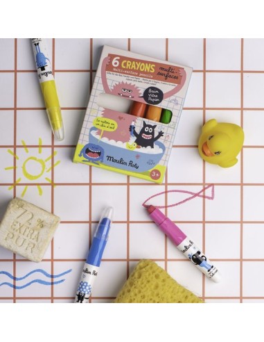 6 crayons multisurfaces Les Schmouks - Papeterie - Les Schmouks - Moulin Roty