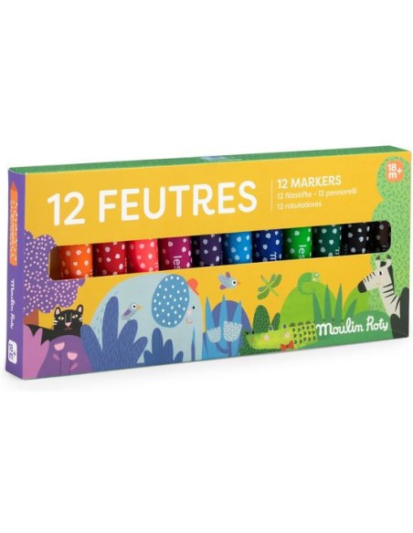 12 gros feutres pointes coniques Les Toupitis - Moulin Roty