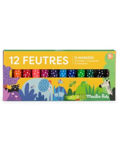 12 gros feutres pointes coniques Les Toupitis - Moulin Roty