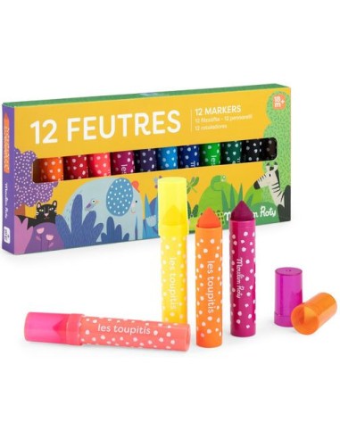 12 gros feutres pointes coniques Les Toupitis - Moulin Roty