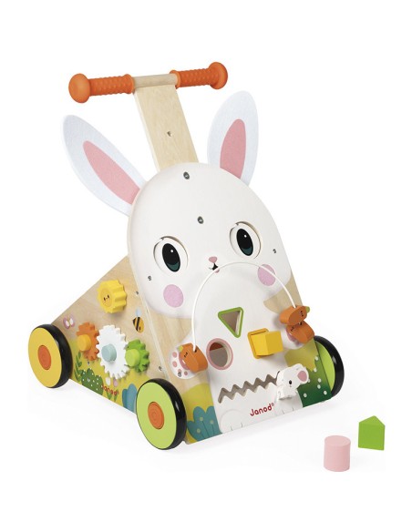 Chariot Multi-Activités Lapin en bois : Jouets à bascule, Porteurs & Chariots - Janod