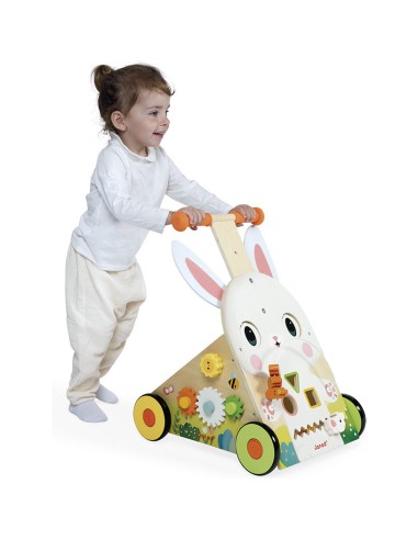 Chariot Multi-Activités Lapin en bois : Jouets à bascule, Porteurs & Chariots - Janod
