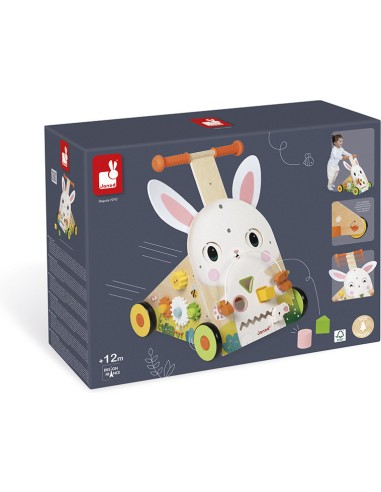 Chariot Multi-Activités Lapin en bois : Jouets à bascule, Porteurs & Chariots - Janod