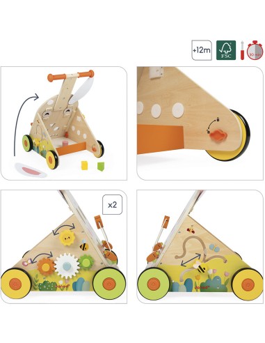 Chariot Multi-Activités Lapin en bois : Jouets à bascule, Porteurs & Chariots - Janod