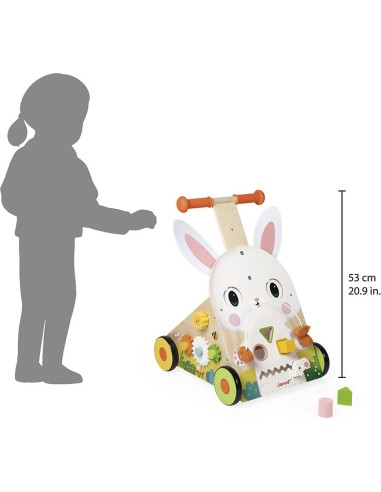 Chariot Multi-Activités Lapin en bois : Jouets à bascule, Porteurs & Chariots - Janod