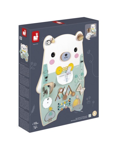 Busyboard en bois pour bébé 18 mois - Busy board ours Pure - Janod