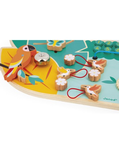 Busy-board Crocodile en bois Tropik : Bouliers, loopings & panneaux d’activités - Janod
