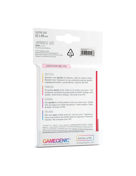 Protège cartes Prime Japan. Siz. Sleeves Red 62x89 - Gamegenic