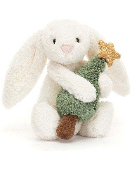 Jellycat Peluche Lapin Bashful Bunny avec sapin de Noël