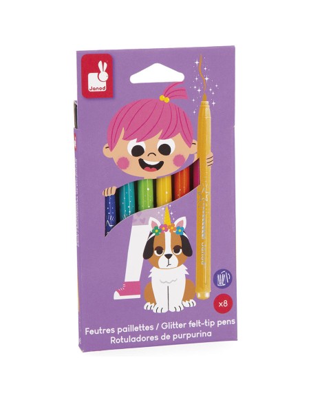 Feutres Pailletés x8 : Peinture par numéro et coloriage - Janod