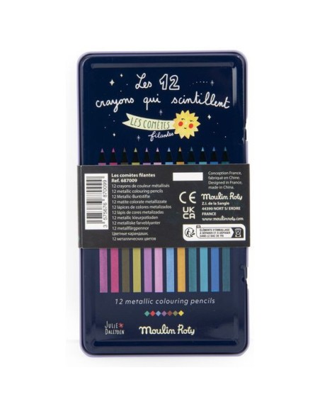 12 crayons de couleur métallisés Les comètes filantes - Moulin Roty