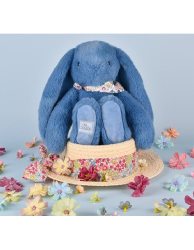 Lapin Fleurette : Peluche Lapin bleu 25 cm - Doudou et Compagnie
