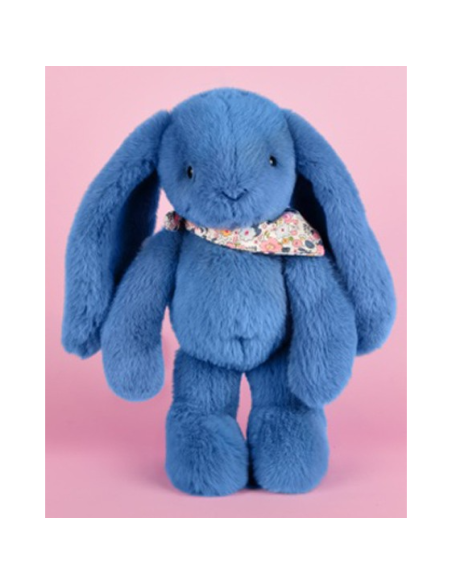 Peluche Lapin Bleu 35 cm : Lapin Fleurette - Doudou et Compagnie