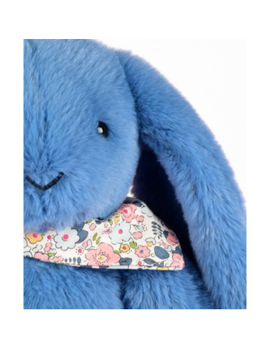 Peluche Lapin Bleu 35 cm : Lapin Fleurette - Doudou et Compagnie