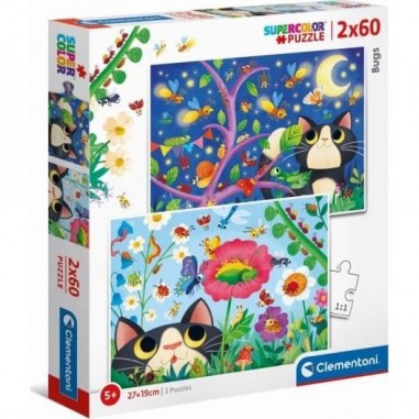 Puzzle 2x60 pièces - Chat, Insectes - Clementoni