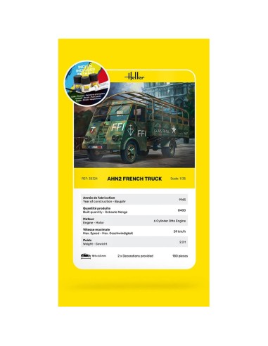 Maquette Véhicule Militaire : Starter Kit- AHN2 - Camion Français - Heller 35324