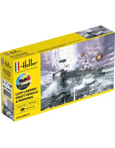 Maquette bateau militaire - Kit de démarrage - Lcvp Landungsboot + Figures 1:72 - Starter Kit - Heller 56995