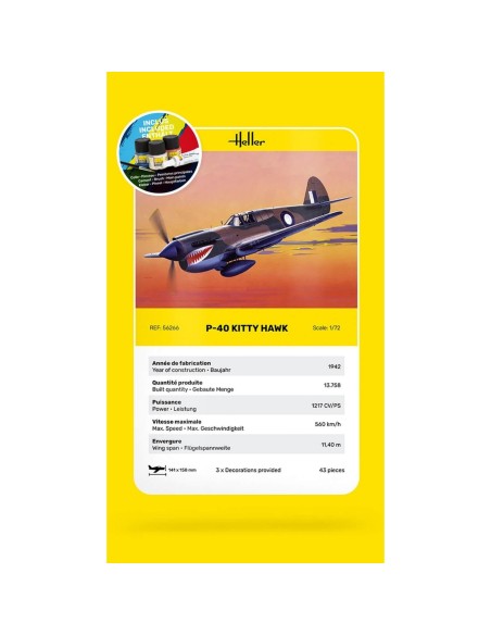 Maquette avion - Kit de démarrage 40 Kitty Hawk 1:72 - Starter Kit - Heller 56266