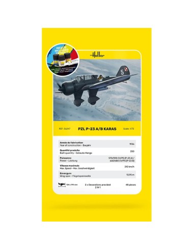 Maquette avion - Kit de démarrage - Pzl 23 Karas 1:72 - Starter Kit - Heller 56247