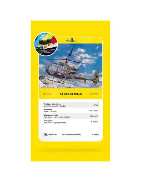 Maquette hélicoptère : Kit complet : Sa 342 Gazelle - Heller 56486