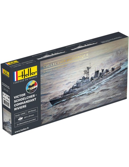 Maquette bateau - Kit de démarrage - Victor Schoelcher - Commandant Riviere 1:400 - Starter Kit - Heller 57015