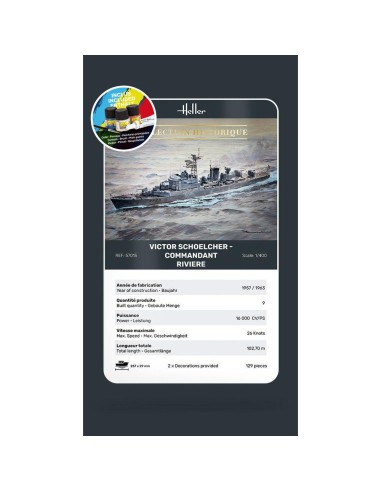Maquette bateau - Kit de démarrage - Victor Schoelcher - Commandant Riviere 1:400 - Starter Kit - Heller 57015