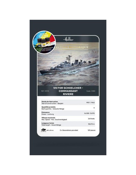 Maquette bateau - Kit de démarrage - Victor Schoelcher - Commandant Riviere 1:400 - Starter Kit - Heller 57015