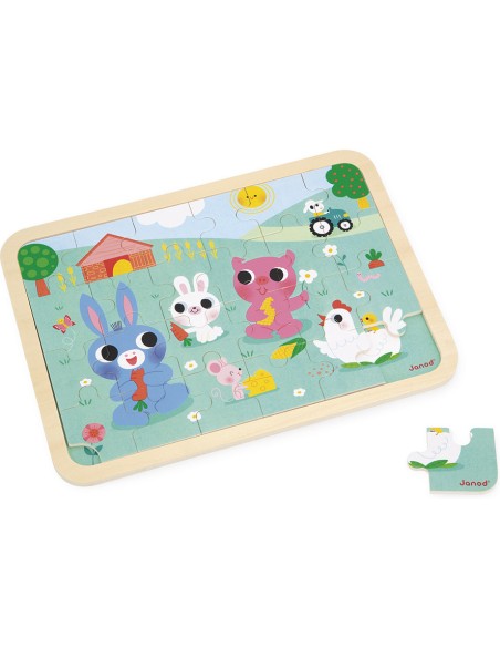 Puzzle en bois A la ferme 24 pièces : Puzzles en bois premier âge - Janod