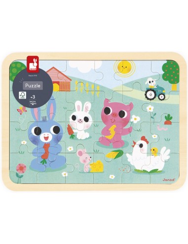 Puzzle en bois A la ferme 24 pièces : Puzzles en bois premier âge - Janod