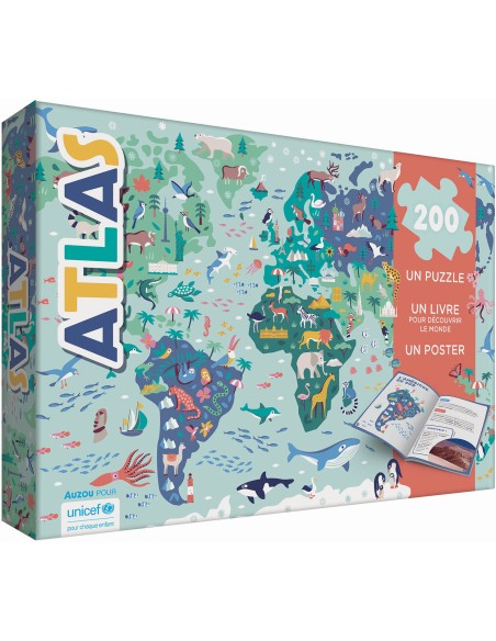 Atlas : un puzzle - Un livre - Un poster - Auzou