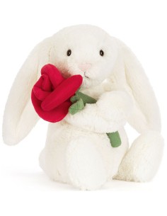 Jellycat Peluche Lapin avec Rose - Cream Bunny
